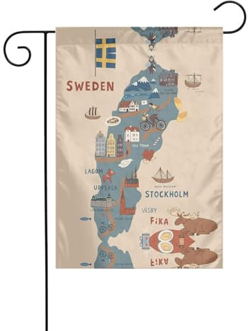 Bandiera della Svezia con varie stampe Illus 30,5 x 45,7 cm, bandiera verticale su entrambi i lati, bandiera decorativa da giardino per interni ed esterni