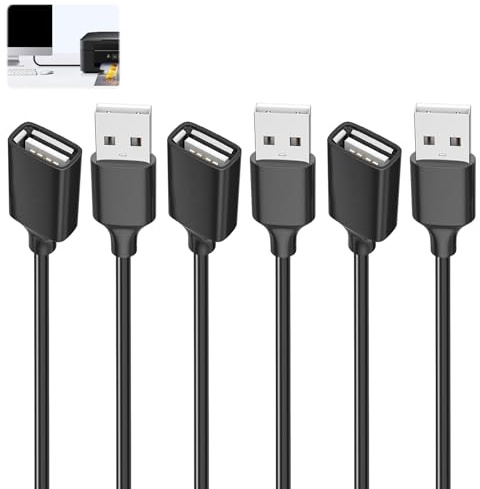 3 PCS USB 2.0 Extension Cable(1M),A Male to A Female Short Cable with Gold Plated Contacts High Speed Data Transfer for Printer,Scanner,Camera,Keyboard,Card Reader,Hard Drive,USB Disk,Webcam(Black)
