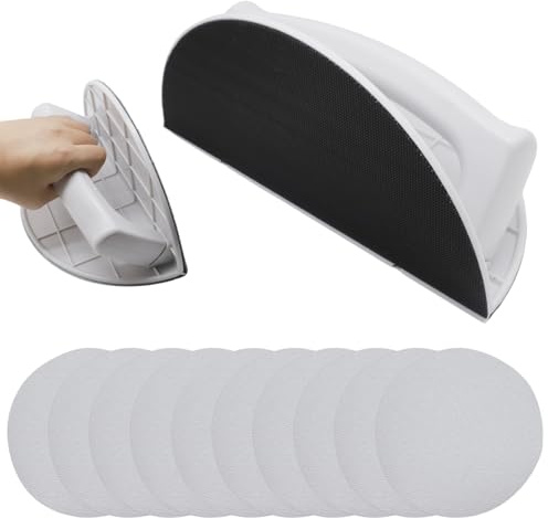Manuell halvcirkelformad slipmaskin för vägg och trä, självhäftande vinkelslipmaskin med 10 ark sandpapper (korn 180), perfekt för slipning av smala hörn, kurvor och gipsskivor