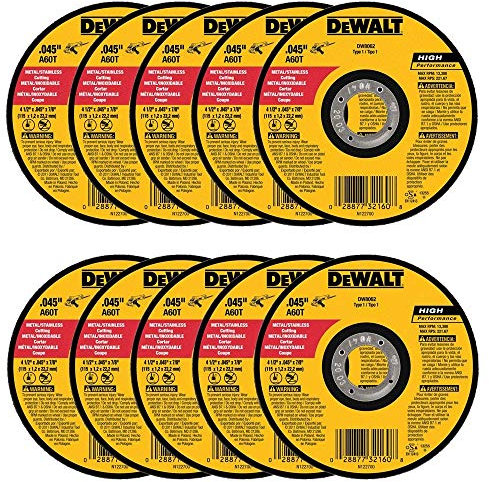 DeWalt DW8062 Mola da taglio sottile per smerigliatrice angolare in metallo 11,4 x 1,1 x 2,2 cm, confezione da 10