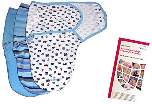 Lampiphant® + Summer Infant Original SwaddleMe® Pucksack, S/M, 3er-Mix Boys mit Fahrzeugen | Original SwaddleMe Pucksack, inkl. wertvollem deutschen Puck-Ratgeber: Hilfe bei Schreibabys, für einen erholsamen Schlaf