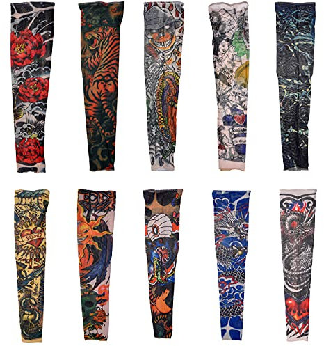 Kare & Kind 10 St. vorübergehende Fake Tattoo Ärmel Körperkunst Armstrümpfe Zubehör Designs Tribal, Drachen, Totenkopf, etc.