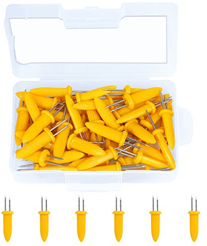 Elcoho 50 Stück Edelstahl Maiskolbenhalter Maiskolbenhalter Zacken Spieße mit Aufbewahrungsbox