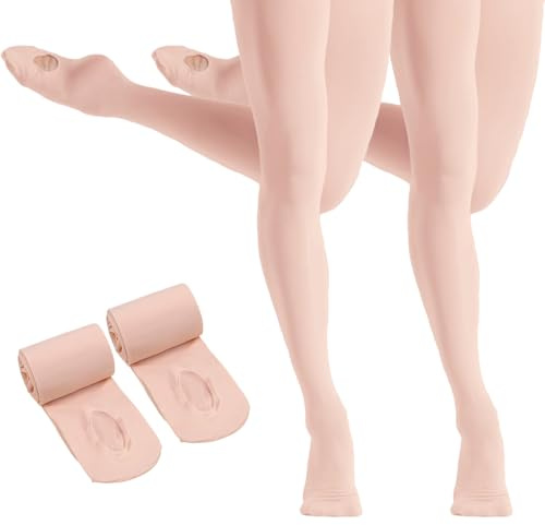 HETH Ballet Tights for Girls - Ultra Soft Dance Tights Convertible Pink Tight (Toddler/Kids,Medium,2pcs)