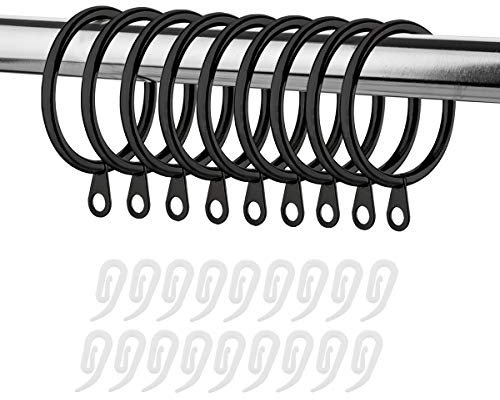 CCUCKY 20 Pezzi Anelli per Tenda con 36 Ganci per Tende,Ideale per Tende da Doccia e Tende da Finestra,Nero