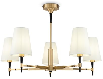 MAYTONI DECORATIVE LIGHTING Stilvoller Kronleuchter Zaragoza, Stil Art Déco H001CL-05BS Weiß, Gold, für Wohnzimmer, Esszimmer, Schlafzimmer, Küche, verstellbar, 5-flammig, exkl. 5x E14 (40W)