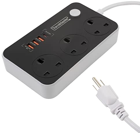 Uk To Barbados Travel Adapter Usb Usbc Multi Sockets Earthed Grounded 3 Pin Plug 2 M Lead
