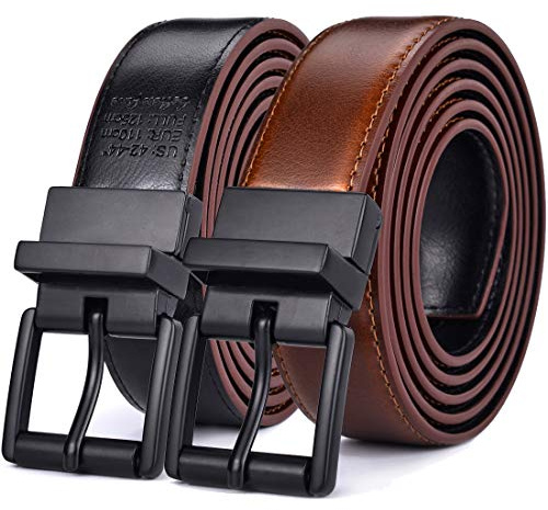 Beltox Men’s Belts Dress Casual Reversible Leather 1.1” w Roller Buckle Rotated(Black/Brown w Black Buckle, 30-32)