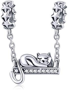 Breloque en argent sterling 925 en forme de chat pour bracelets et colliers, Émail,