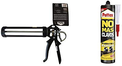 Pistola C-9 Profesional + Pattex No Mas Clavos Original, adhesivo de montaje resistente blanco, 1 x 370 g cartucho