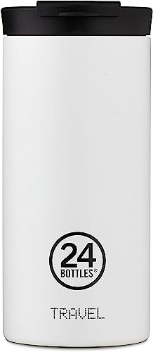 24BOTTLES Travel Tumbler - Mug Isotherme Cafe et The 600 ml, Tasse Isotherme 100% Hermétique, Thermos 6h Hot et 24h Cold, Bouteille Gourde Isotherme Inox Écologique au Design Italien, Ice White