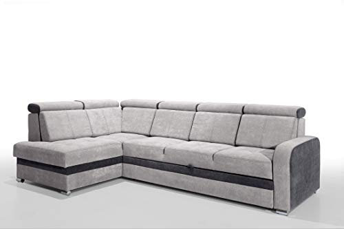 Robin Glen Ecksofa mit Schlaffunktion Bettkasten Kopfstützen Abnehmbare Rückenkissen Sofa L-Form Schlafsofa Freistehende Eckcouch Schlafcouch Wohnzimmermöbel Wohnlandschaft Silber