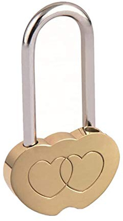 Heart Locks 50MM Engraved Padlock Double Heart Shaped Lock for Anniversary (No Key) Bronze