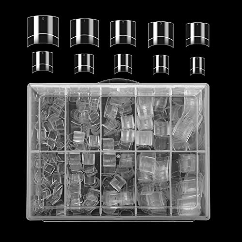 KINBOM 500 Stück Clear Tips für Gelnägel Kurze Gefälschte Acrylnägel mit Etui Quadrat Halber Abdeckung Französischen Falschen Nägeln für Damen Mädchen Nagel DIY Dekoration