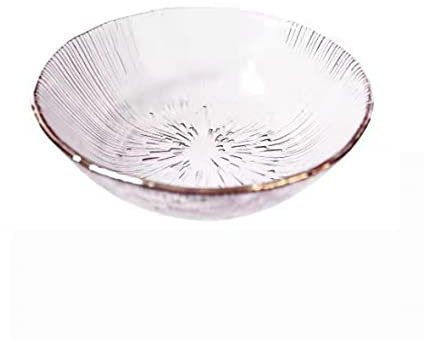 TSTSM Vaisselle Transparente, Bol et Assiette en Verre Transparent avec Rebord doré, Dessert Domestique, Plateau à Salade, Vaisselle-Transparent Color||Small