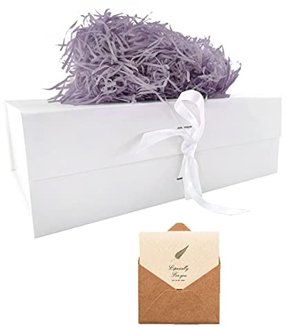 Vit presentask 33 x 26 x 11 cm, presentkartong med magnetiskt lock och rosett för bröllop, jul, födelsedagar, årsdagar presentlåda
