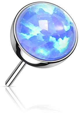 Paula & Fritz® Push-In Aufsatz Silber Synthetischer Opal Blau Titan-IUM Grade 23 Piercing 4-mm Stein Ohr-Stecker Labret Stud Nipple Straight Barbell