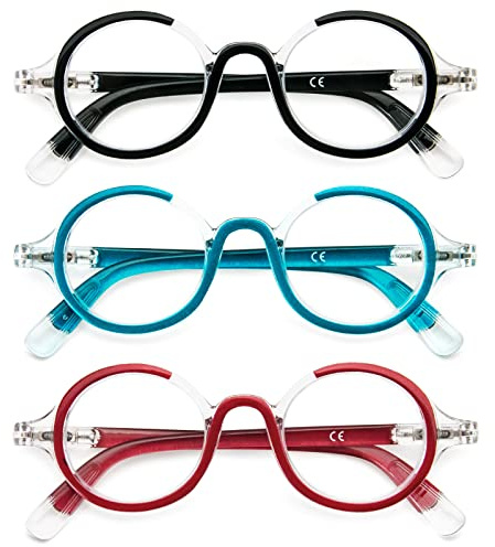 KoKoBin Lot de 3 lunettes de lecture pour femmes et hommes rétro rondes surdimensionnées monture anti-lumière bleue lunettes avec charnière à ressort