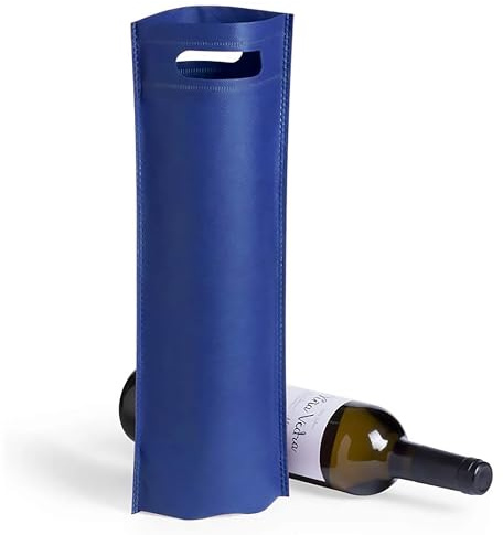 VINAK – 10er-Pack robuste, heißversiegelte Weinflaschenbeutel aus Vliesstoff mit Tragegriffen. Ideal als Gastgeschenk für Hochzeiten, Taufen und Geburtstage (E - Blau)