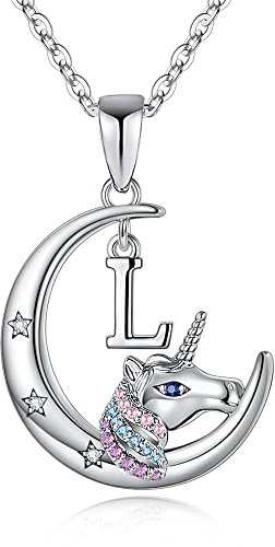 TINGN Einhorn Geschenke für Mädchen - Silber Kette mit Buchstaben Halskette - Geburtstagsgeschenk für 6-10 Jahre Alte Teenager, Tochter, Enkelin