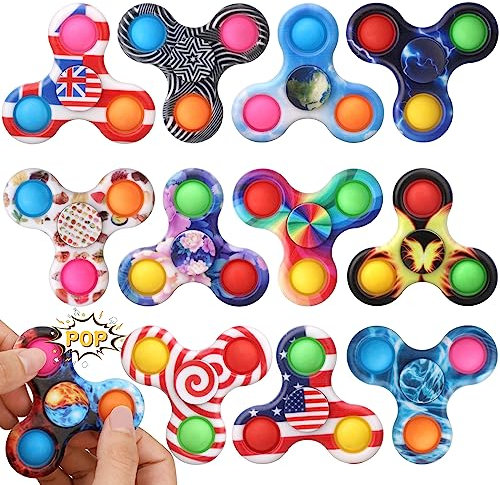 12 Pack Bubble Pop Fidget Spinner Sensorisches Spielzeug Ostereierfüller, Push Popper Squeeze Fidget Spielzeug für Stress Linderung, Geburtstagsgeschenke Party Gefälligkeiten Klassenzimmer Preis