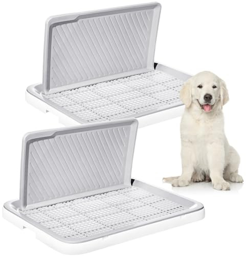 Paterr 2 Dog Potty Toilet with Removable Splash Wall Pet Indoor Dog Mesh Training Toilet Portable Training Pee Pads Holder Litter Box with Pee Wall for Puppy, Pet (25.6 X 19.3 X 13)