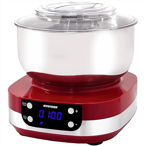 Syntrox Germany Küchenmaschine & Knetmaschine Zaurak 5 Liter, Multifunktionale Aufsätze, Küchenmaschine mit 5 Geschwindigkeiten, 800 Watt Leistung, Edelstahl-Behälter, Gummifüße (Rot)