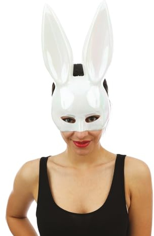 P'tit Clown - 23391 | Halbmaske mit weißem Kaninchen, schillernd, für Erwachsene: Charme und Glamour für strahlende Abende und glitzernde Karnevale