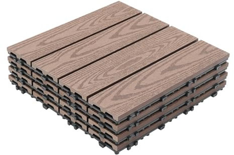 Terrassenplatten 22 Stück, WPC Balkon Boden Hohle Drainage 30x30 cm Terrassenfliesen für Gärten Terrassen Balkonen (Kaffee)