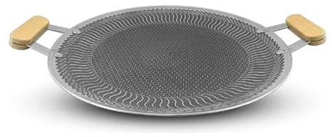 RSBFER Teglia da Forno Rotonda Antiaderente, Padella per Barbecue Coreana con Manico in Legno, per grigliate, fritture, soffritti per Interni ed Esterni,38cm