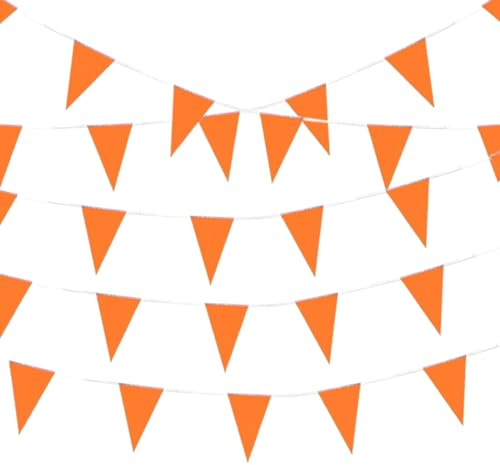 10M Orange Drapeaux Triangle Bunting de Partie Guirlande Fanion Tissu Pennant Banderole Coloré pour Fête Anniversaire Mariage Noel Cérémonies Jardin Intérieur Extérieur Décoration
