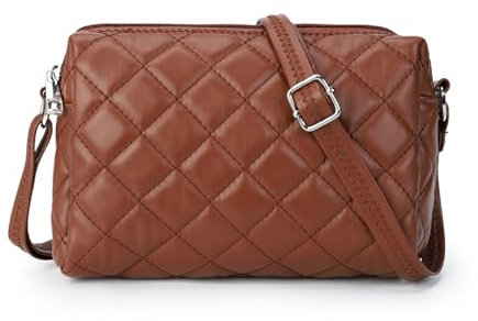 Gladdon Damen Umhängetasche Gesteppt Crossbody Bag Messenger Tasche Schultertasche Klein Handytasche Vegan Leder(Braun)