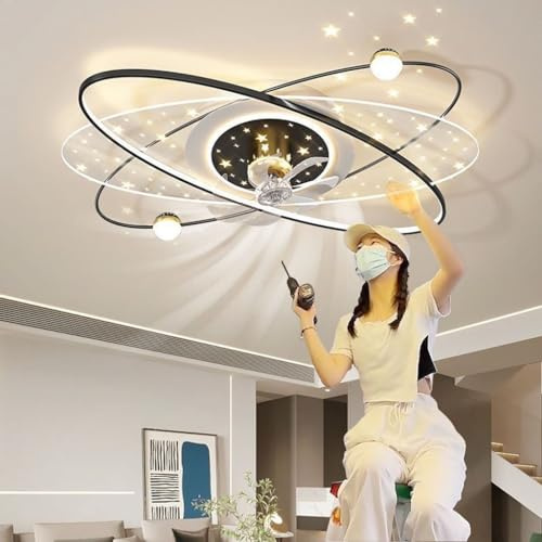 Harpochten Ventilateur De Plafond Avec Éclairage Et Télécommande, Plafonnier Silencieux, Intensité Variable, 6 Vitesses, Abat-jour En Acrylique En Forme De Fleur, For Chambre À Coucher, Salon, Cuisine