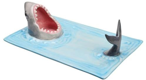 Porceosy Shaped Sushi Platter Oven-safe Dish Plate Ceramic Shape Tray Boat Serving Creative Attack with Sauce Holder Rectangle Cheese Halloween Blue