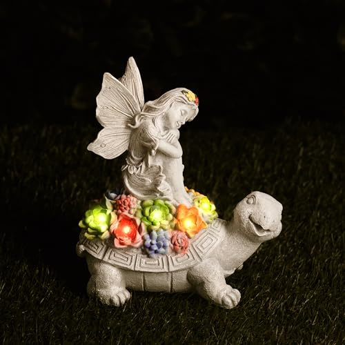 Garden Mile Solar-Schildkröten-Figur, Gartendekoration, Outdoor-Dekoration mit 6 LED-Solarleuchten und Sukkulenten für Terrasse, Gartenschildkröte, Dekoration, Muttertagsgeschenk