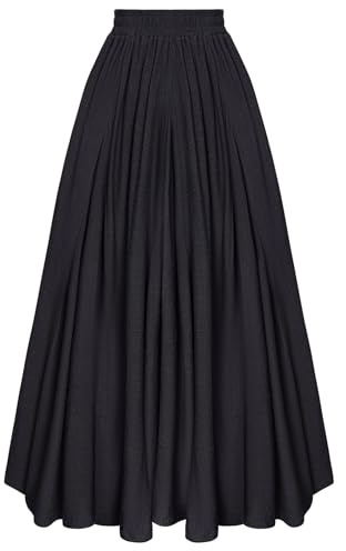 Victorian Maxi Skirt Women with Pockets Renaissance Gypsy A-line Festive Swing Skirt Black L