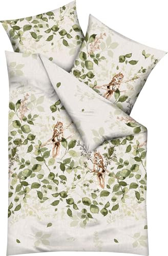 Kaeppel Bettwäsche Eichkätzchen Feinbiber Oliv Größe 1x 135x200 cm + 1x 80x80 cm