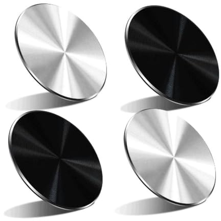 NOPKESV 4 Stück Selbstklebende Metallplatte,Handy Metall Platte,Selbstklebende Set,Mit Starkem Kleber,Magnete,Kfz Zubehör,Handy Handyhalterung,Auto (Schwarz,Silber)