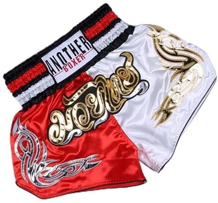 Zoegneer Pantaloncini da Combattimento Muay Thai Ricamati - Pantaloncini da Allenamento e Grappling Arti Marziali Kickboxing (M Rosso+Bianco)