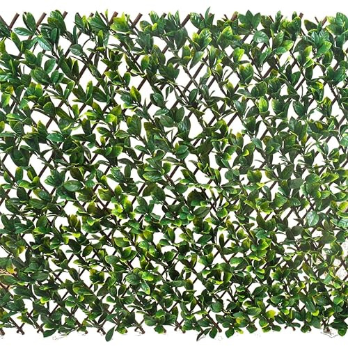 AKADIL Artificial Laurel Leaf Expanding Trellis Fence Panels, Garden Trellis Panels Outdoor Decorative, Artificial Privacy Screen Garden Balcony Fence, Fake Leaf Garden Fence Screening