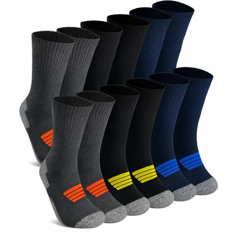 PS PROUTHS 6 Paia, Calze da lavoro uomo invernali, calze termiche uomo, tallone e punta rinforzati con interno in spugna, comode e morbide (IT, Numero, 40, 46, Regular, Regular, 3 Colori)