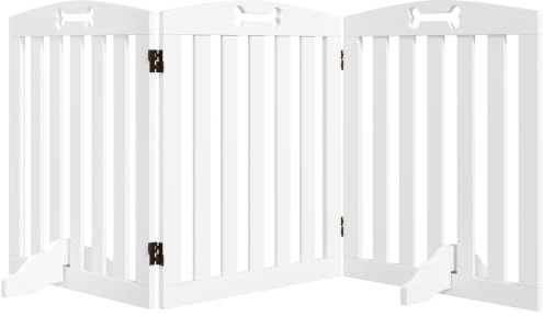 PawHut Barrière de Sécurité Chien 3 Panneaux 155 x 30 x 61 cm Blanc | Barrière Pliable pour Chien, Pieds de Support, Pointes Antidérapantes, Barrière pour Chiots