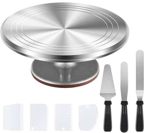 hzexun Plateau tournant en aluminium de 30,5 cm pour décoration de gâteaux - Support rotatif avec 3 spatules à glaçage et 4 peignes
