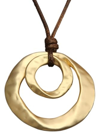 GelConnie leather necklace for women round wood pendant long choker necklace vintage boho necklace gold necklace for women