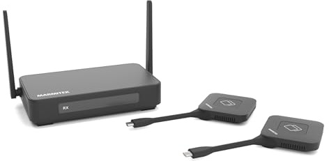Marmitek Stream 4K Pro KIT 2TX/1RX - Drahtloses 4K Präsentationssystem | BYOD Mirroring ohne Software/WLAN, 2 USB-C Dongles und 4K Receiver, Split Screen, Touchback, PoE, Dual HDMI und Plug & Play