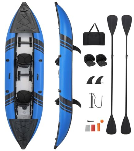 S AFSTAR Inflatable Kayak, 2 Person Canoe with 507 lbs Capacity, Drop-Stitch Floor, All Accessories & Carry Bag, 12.5 ft Large Sit in Tandem Kayak for Fishing, Camping & Exploring for Adults (Blue)