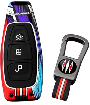 ontto Schlüsselhülle Autoschlüssel Hülle Schlüsselcover Schutzhülle Kompatibel mit Ford Focus Puma ST Focus ST Line MK4 Kuga C-Max B-Max Galaxy Sportlich Metallgehäuse Schlüsselanhänge-A Rot