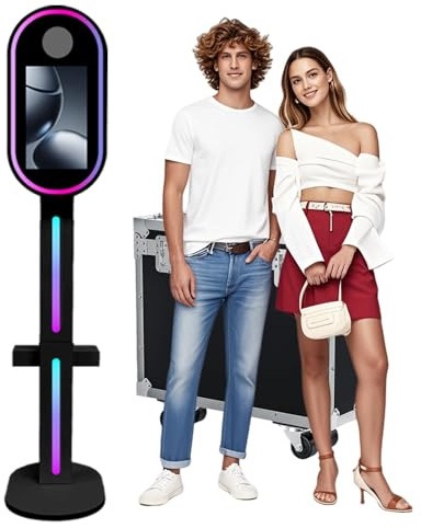 Appareil photo à miroir avec écran tactile de 39,6 cm avec étui de vol, lumière RVB pour fête, événement, location de mariage (noir, machine à photomaton)
