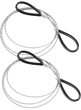 Sierra de bolsillo de acero inoxidable con trabillas, 75 cm, sierra de alambre para madera y plástico, ligera, compacta y fácil de guardar, ideal para camping y exteriores (2)