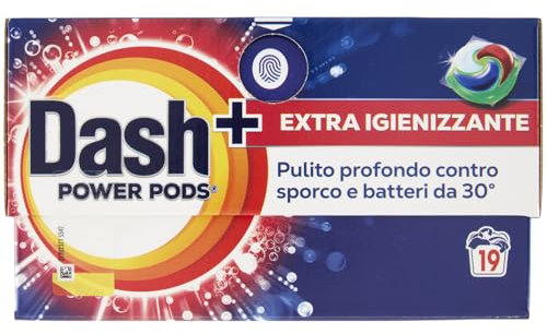 Dash Power Pods + Extra Igienizzante, Detersivo In Capsule, 19 Lavaggi, Pulizia Profonda Contro Sporco E Batteri, Pulizia Impeccabile